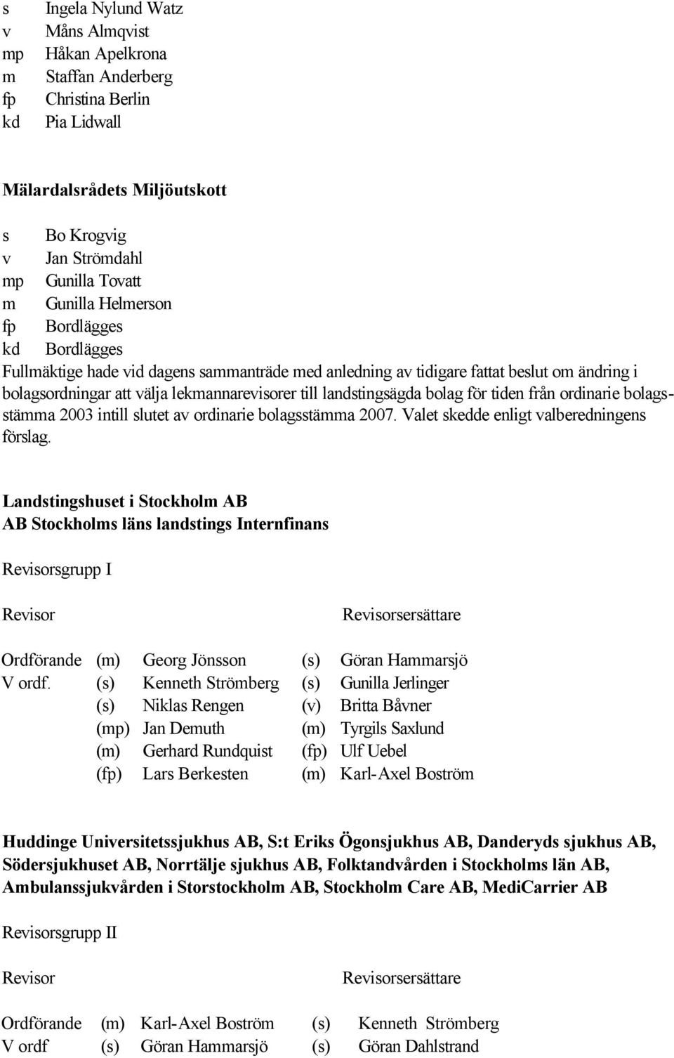 2003 intill lutet a ordinarie bolagtämma 2007. Valet kedde enligt alberedningen förlag.