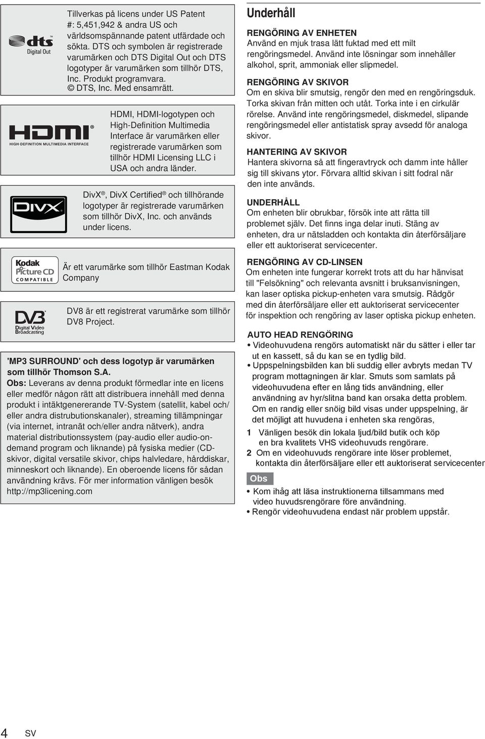 HDMI, HDMI-logotypen och High-Definition Multimedia Interface är varumärken eller registrerade varumärken som tillhör HDMI Licensing LLC i USA och andra länder.