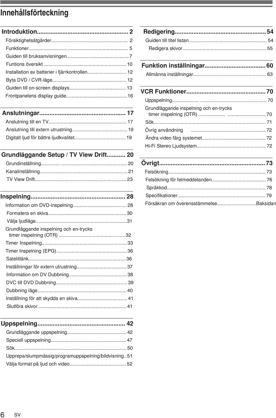 .. 28 Information om DVD-inspelning... 28 Formatera en skiva... 30 Välja ljudläge...31 Grundläggande inspelning och en-trycks timer inspelning (OTR)... 32 Timer Inspelning... 33 Timer Inspelning (EPG).