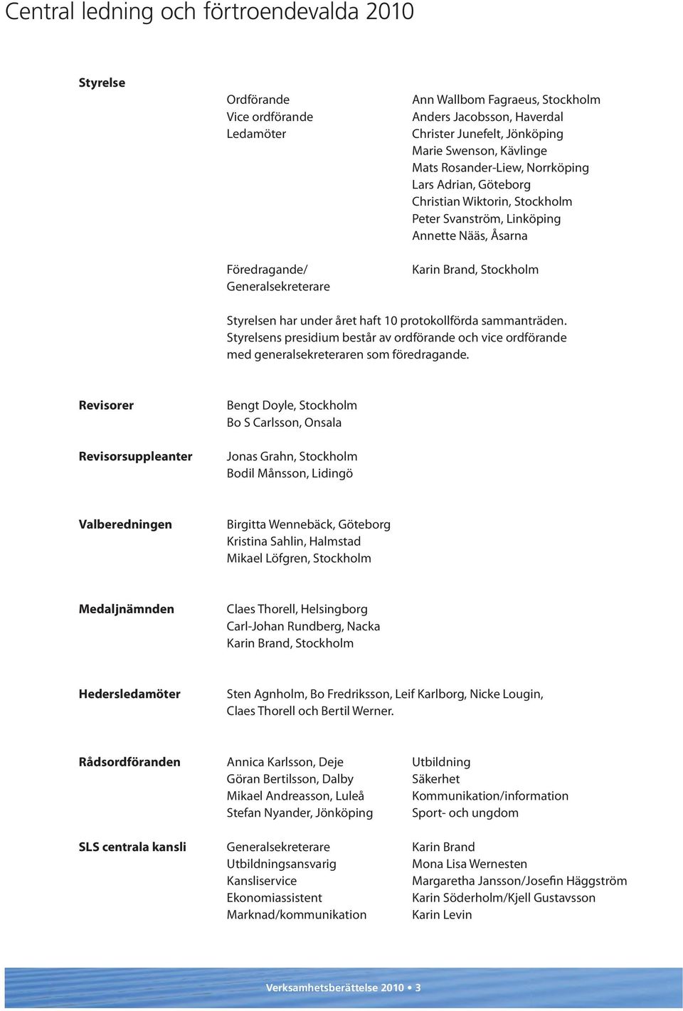 har under året haft 10 protokollförda sammanträden. Styrelsens presidium består av ordförande och vice ordförande med generalsekreteraren som föredragande.