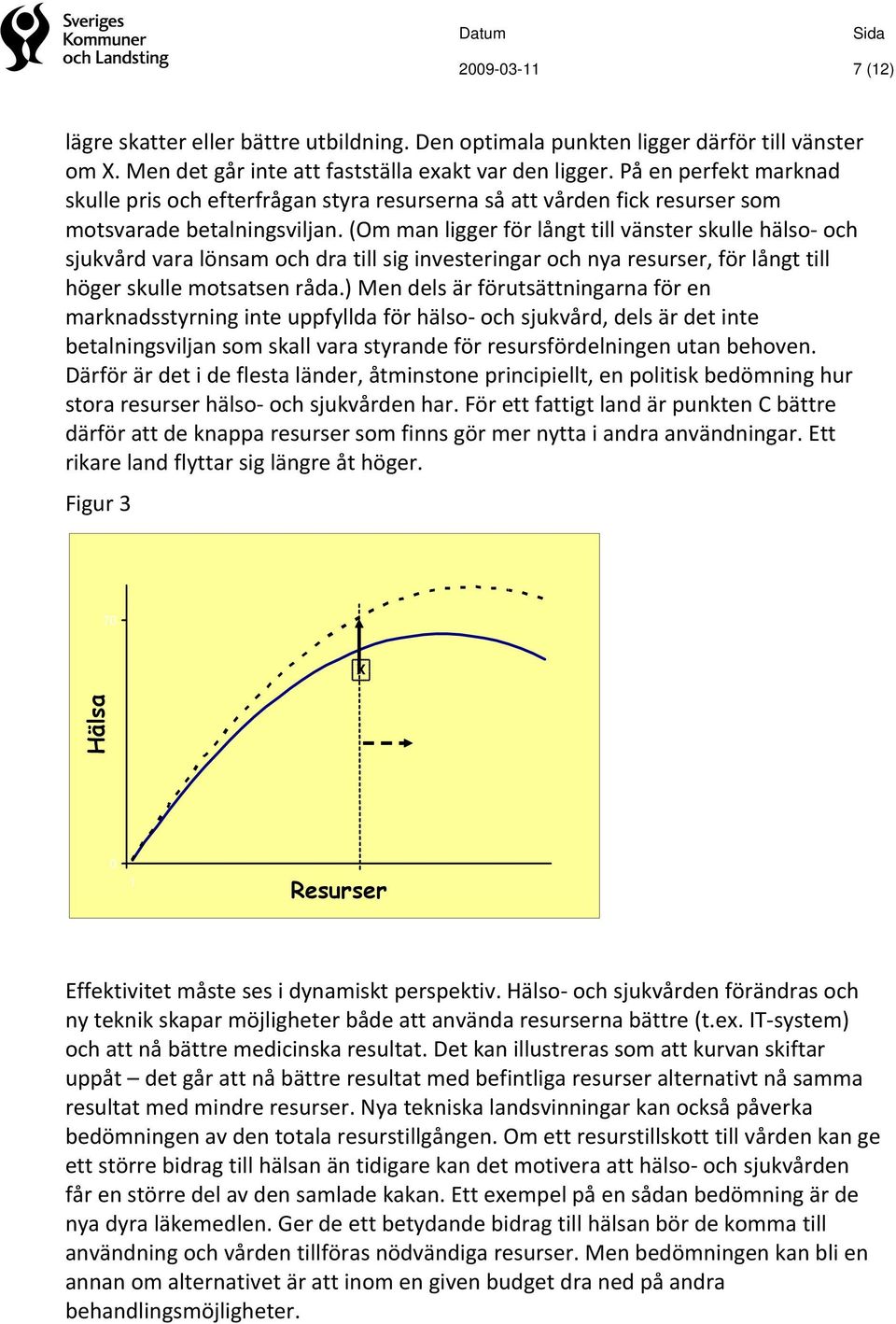 (Om man ligger för långt till vänster skulle hälso och sjukvård vara lönsam och dra till sig investeringar och nya resurser, för långt till höger skulle motsatsen råda.