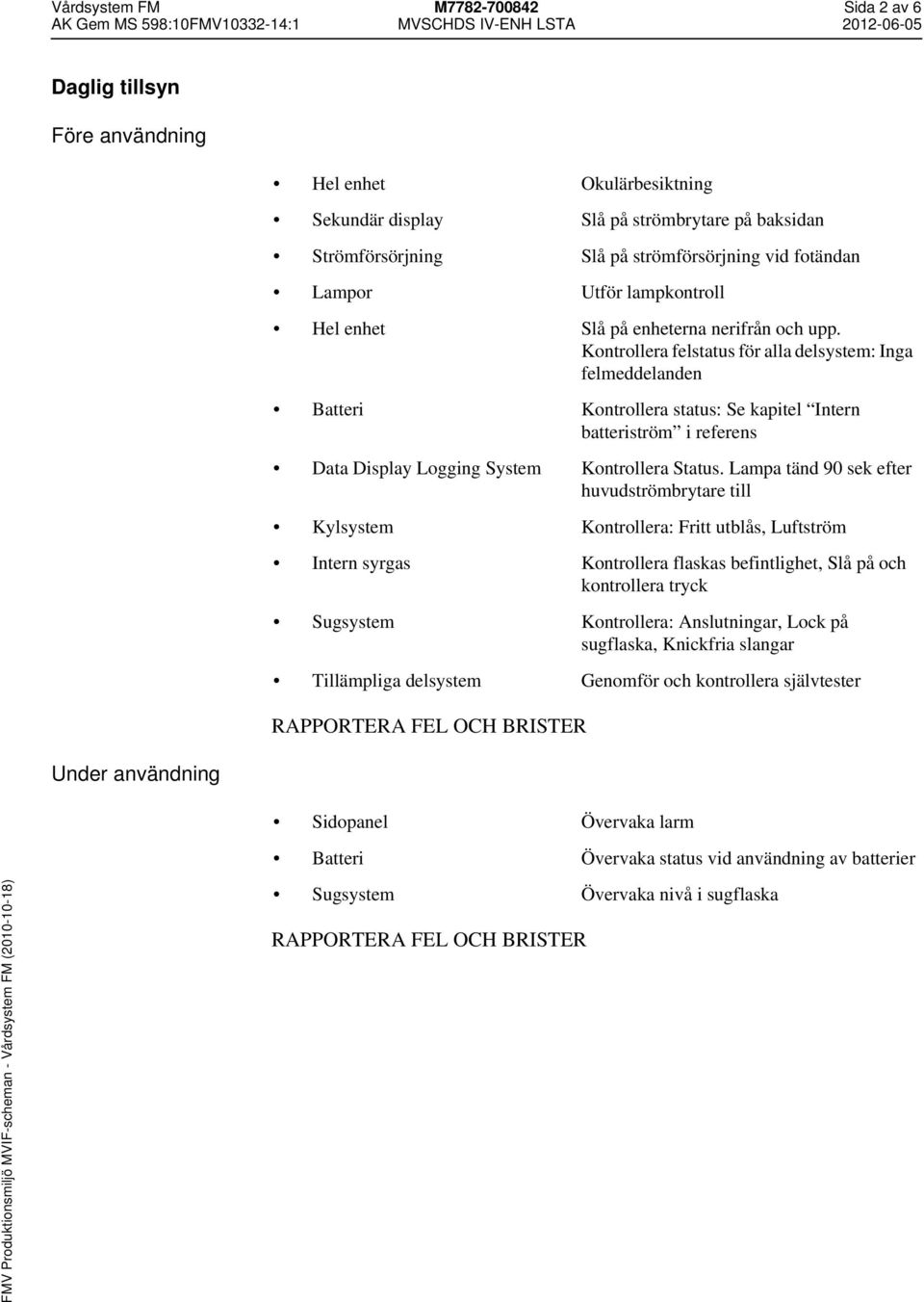 Kontrollera felstatus för alla delsystem: Inga felmeddelanden Batteri Kontrollera status: Se kapitel Intern batteriström i referens Data Display Logging System Kontrollera Status.