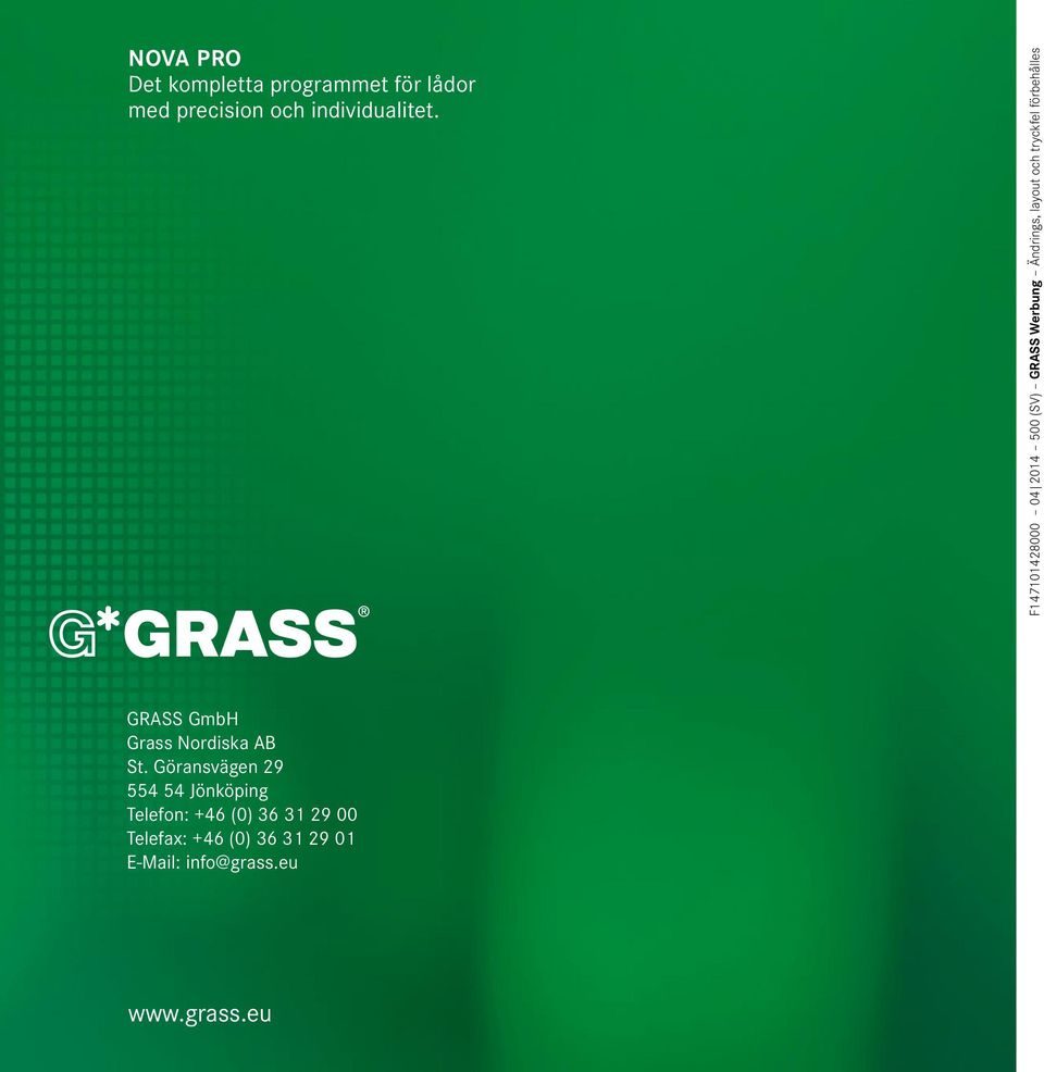 förbehålles GRASS GmbH Grass Nordiska AB St.