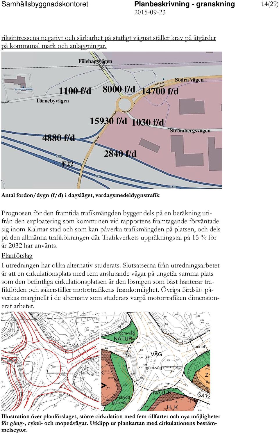 den framtida trafikmängden bygger dels på en beräkning utifrån den exploatering som kommunen vid rapportens framtagande förväntade sig inom Kalmar stad och som kan påverka trafikmängden på platsen,