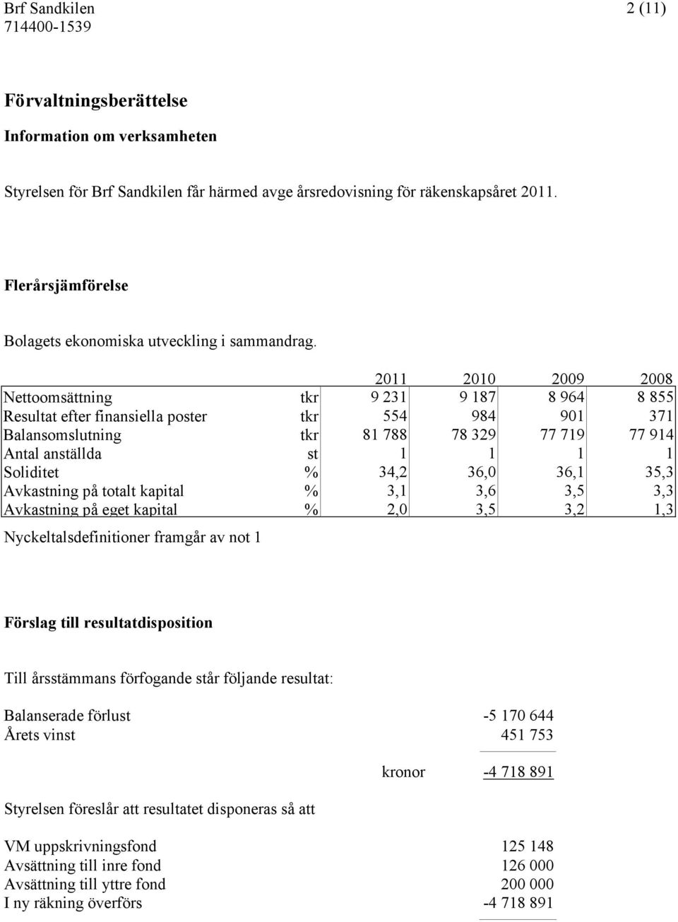 Nettoomsättning tkr Resultat efter finansiella poster tkr Balansomslutning tkr Antal anställda st Soliditet % Avkastning på totalt kapital % Avkastning på eget kapital % Nyckeltalsdefinitioner