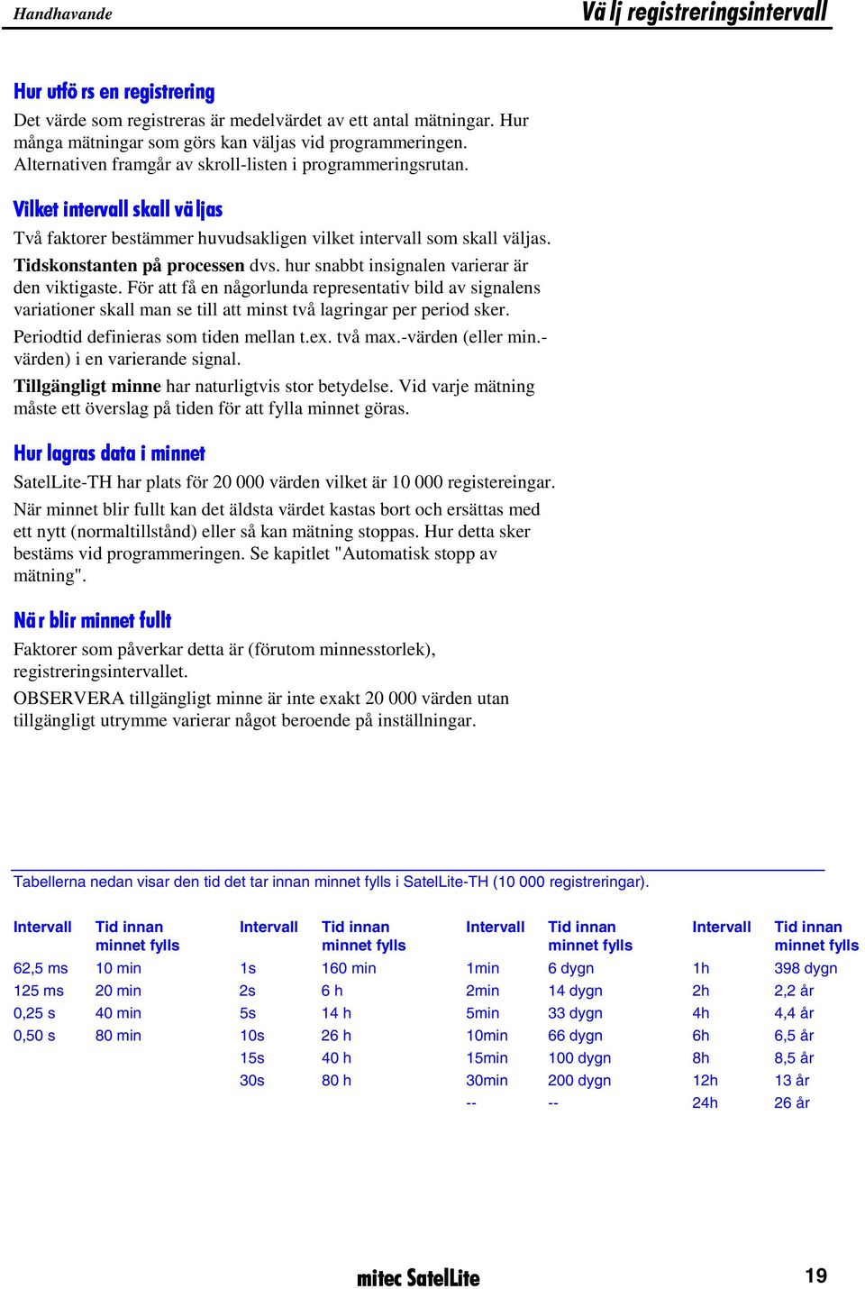 hur snabbt insignalen varierar är den viktigaste. För att få en någorlunda representativ bild av signalens variationer skall man se till att minst två lagringar per period sker.