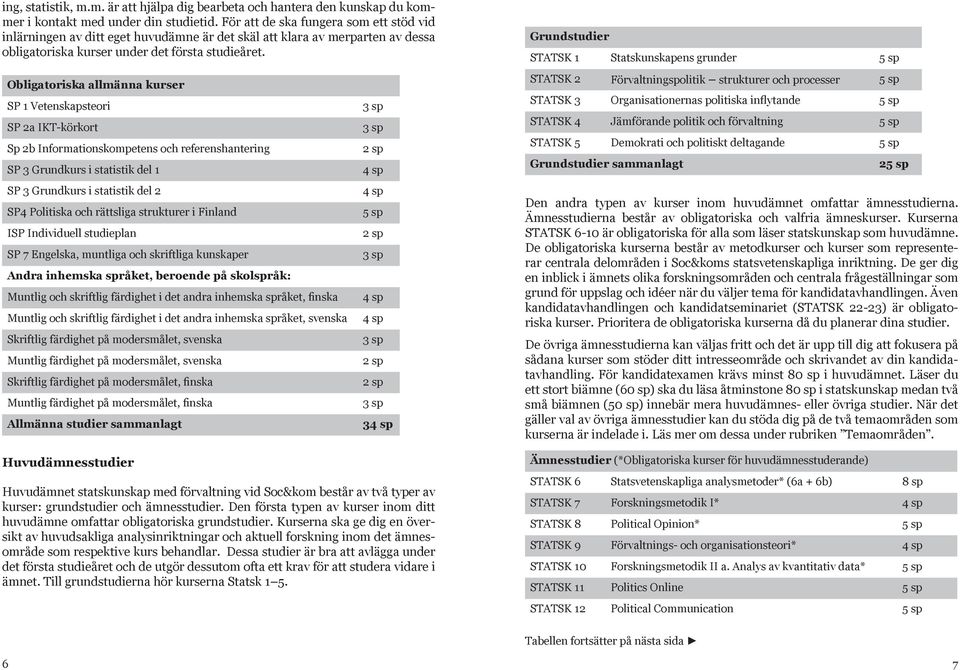 Obligatoriska allmänna kurser SP 1 Vetenskapsteori SP 2a IKT-körkort Sp 2b Informationskompetens och referenshantering SP 3 Grundkurs i statistik del 1 SP 3 Grundkurs i statistik del 2 SP4 Politiska