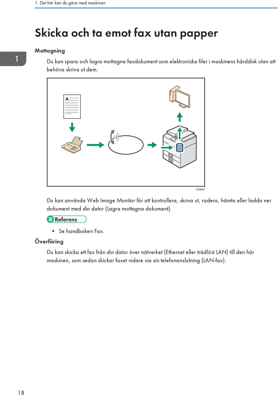 CJQ604 Du kan använda Web Image Monitor för att kontrollera, skriva ut, radera, hämta eller ladda ner dokument med din dator (Lagra