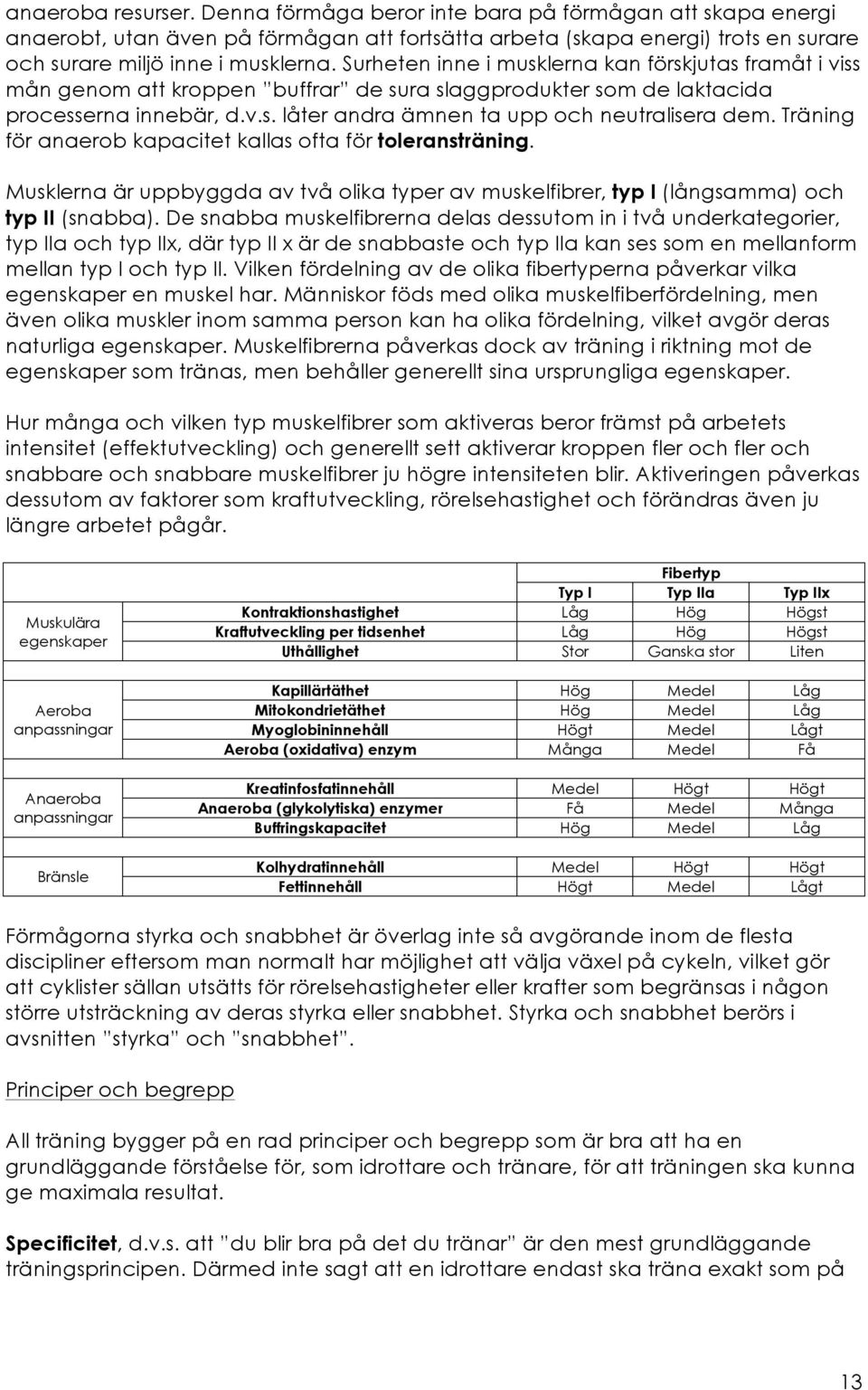 Träning för anaerob kapacitet kallas ofta för toleransträning. Musklerna är uppbyggda av två olika typer av muskelfibrer, typ I (långsamma) och typ II (snabba).