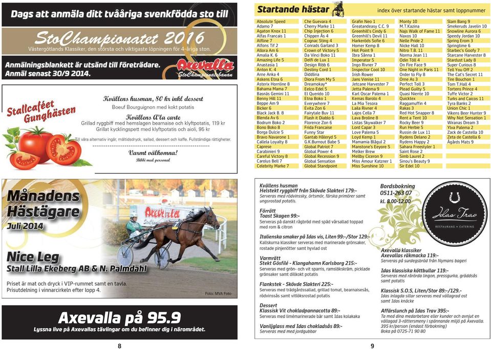 8 Blenda Av 6 Bodrum Boko 2 Bono Boko 8 Borga Dulcie 5 Bravo Navarone 1 Callela Loyalty 8 Caprese Carabinieri 9 Careful Victory 8 Carolus Bell 7 Celebrity Marke 7 Che Guevara 4 Cherry Marke 11 Chip