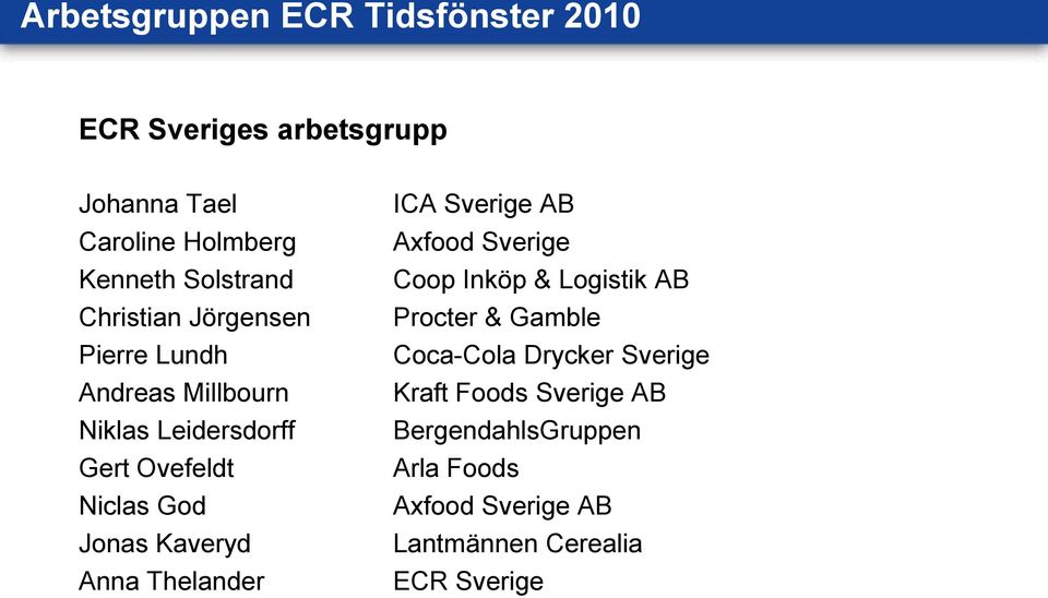 Kaveryd Anna Thelander ICA Sverige AB Axfood Sverige Coop Inköp & Logistik AB Procter & Gamble Coca-Cola