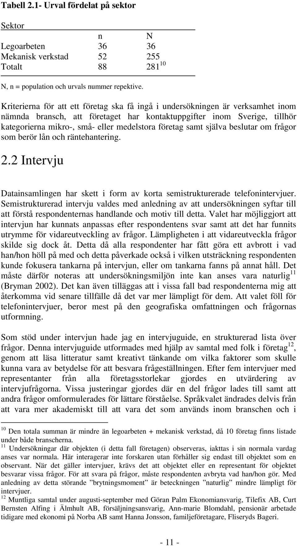 företag samt själva beslutar om frågor som berör lån och räntehantering. 2.2 Intervju Datainsamlingen har skett i form av korta semistrukturerade telefonintervjuer.