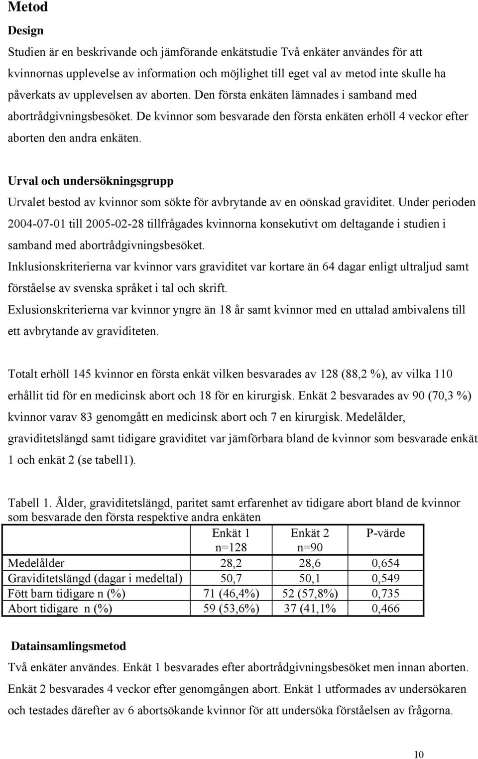 Urval och undersökningsgrupp Urvalet bestod av kvinnor som sökte för avbrytande av en oönskad graviditet.