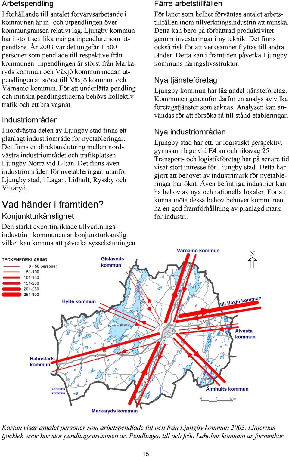 Inpendlingen är störst från Markaryds kommun och Växjö kommun medan utpendlingen är störst till Växjö kommun och Värnamo kommun.