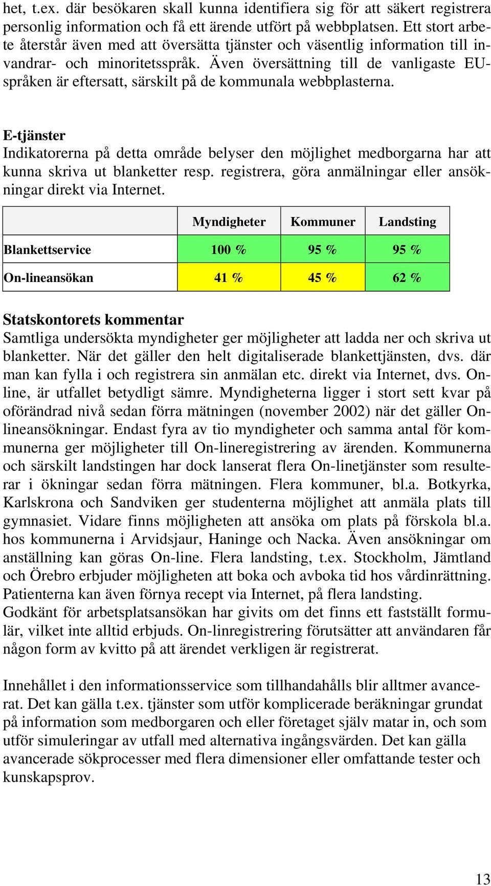 språken är eftersatt, särskilt på de kommunala webbplasterna. E-tjänster Indikatorerna på detta område belyser den möjlighet medborgarna har att kunna skriva ut blanketter resp.