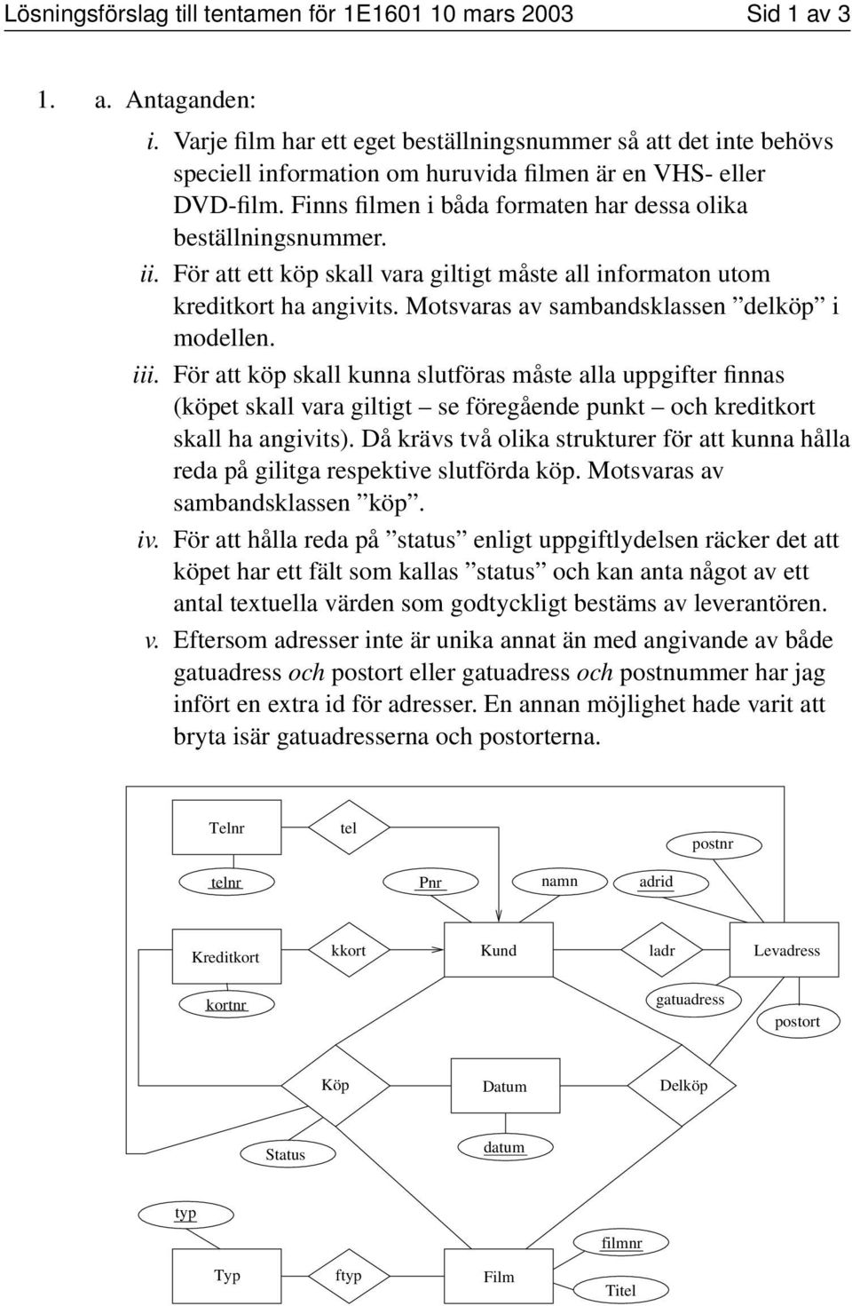 ii. För att ett köp skall vara giltigt måste all informaton utom kreditkort ha angivits. Motsvaras av sambandsklassen delköp i modellen. iii.