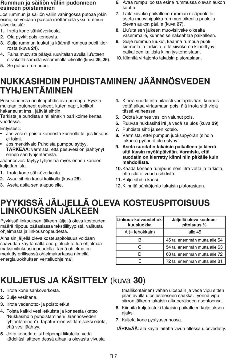 Paina muovista päätyä ruuvitaltan avulla liu uttaen siivekettä samalla vasemmalta oikealle (kuva 25, 26). 5. Se putoaa rumpuun. 6. Avaa rumpu: poista esine rummussa olevan aukon kautta. 7.