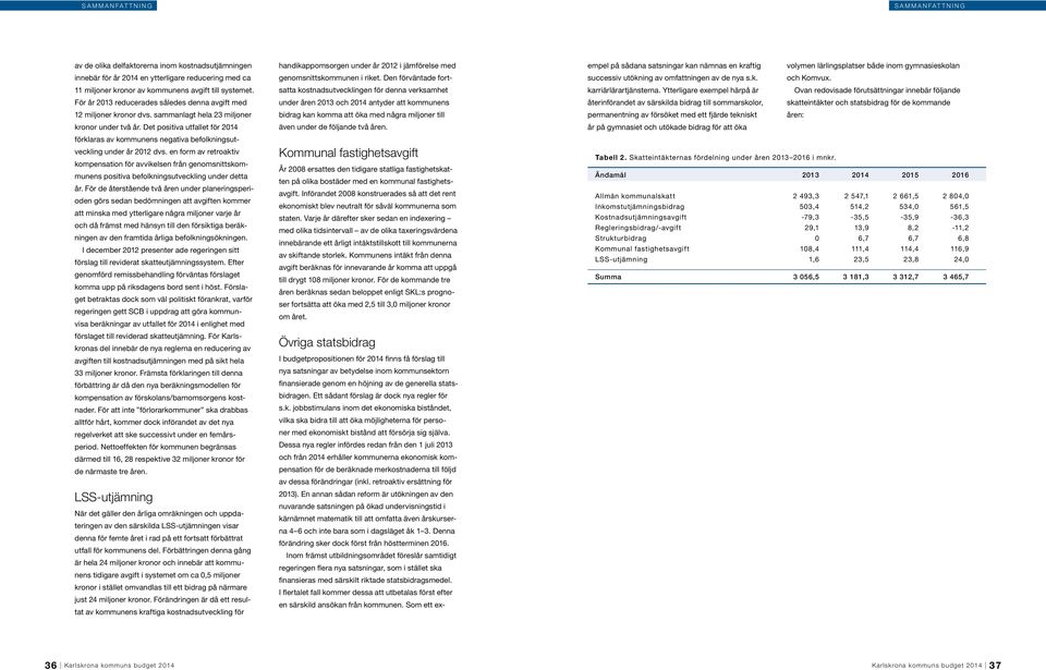 Det positiva utfallet för 2014 förklaras av kommunens negativa befolkningsutveckling under år 2012 dvs.