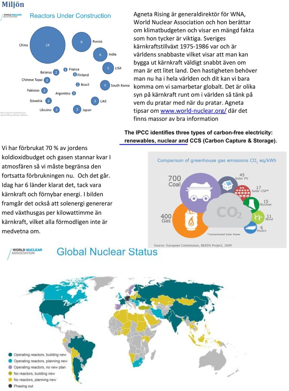 Den hastigheten behöver man nu ha i hela världen och dit kan vi bara komma om vi samarbetar globalt. Det är olika syn på kärnkraft runt om i världen så tänk på vem du pratar med när du pratar.