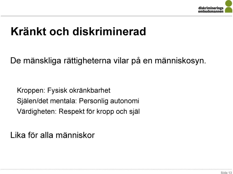 Kroppen: Fysisk okränkbarhet Själen/det mentala: