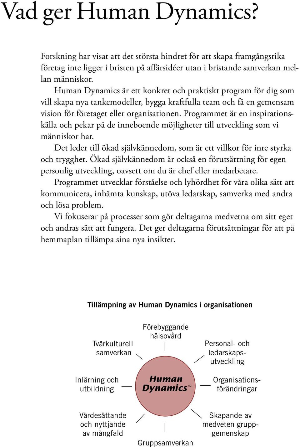 Programmet är en inspirationskälla och pekar på de inneboende möjligheter till utveckling som vi människor har. Det leder till ökad självkännedom, som är ett villkor för inre styrka och trygghet.