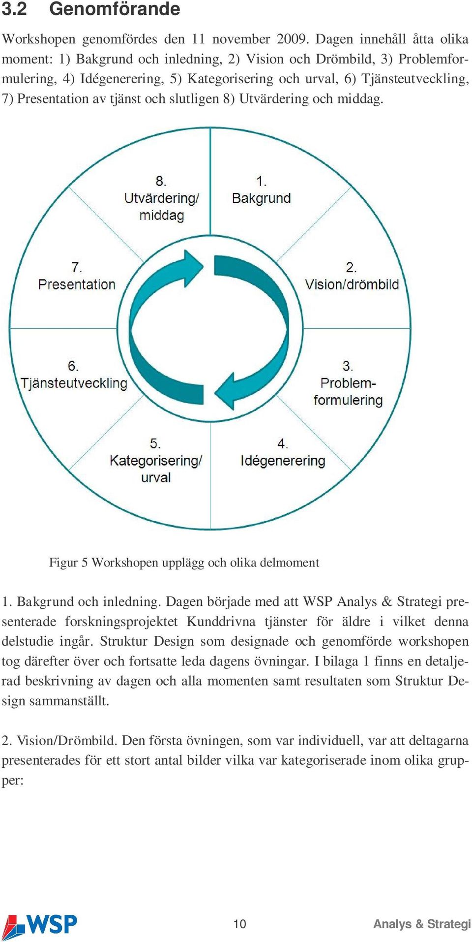 tjänst och slutligen 8) Utvärdering och middag. Figur 5 Workshopen upplägg och olika delmoment 1. Bakgrund och inledning.