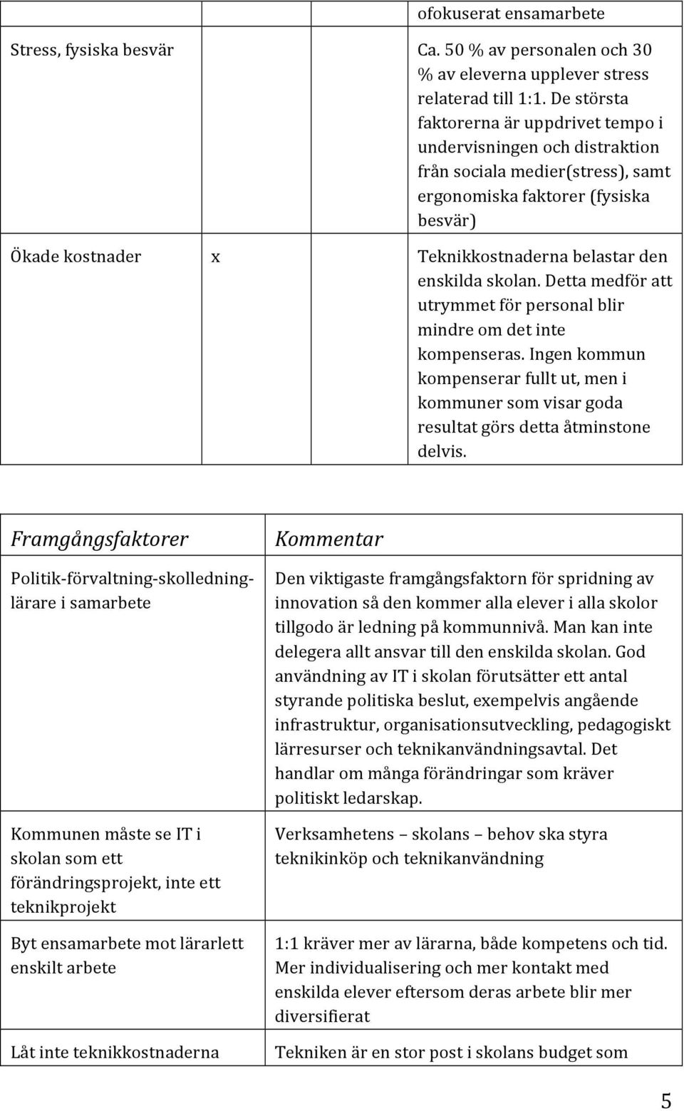 enskilda skolan. Detta medför att utrymmet för personal blir mindre om det inte kompenseras. Ingen kommun kompenserar fullt ut, men i kommuner som visar goda resultat görs detta åtminstone delvis.