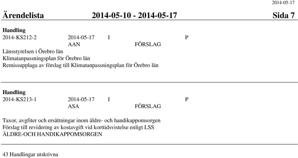 län 2014-KS213-1 2014-05-17 I P ASA Taxor, avgfiter och ersättningar inom äldre- och handikappomsorgen