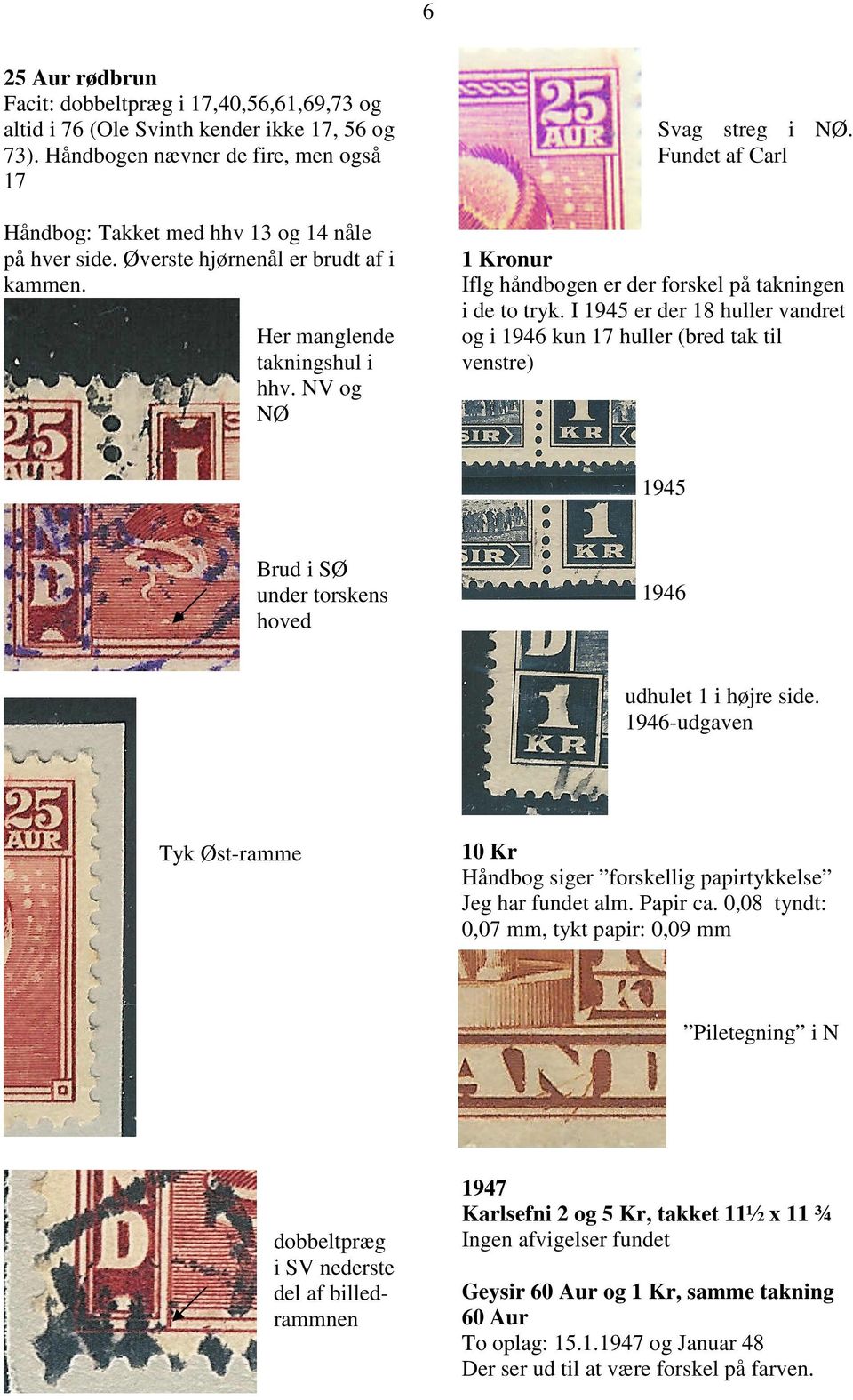 I 1945 er der 18 huller vandret og i 1946 kun 17 huller (bred tak til venstre) 1945 Brud i SØ under torskens hoved 1946 udhulet 1 i højre side.