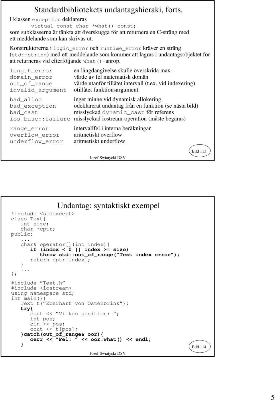 Konstruktorerna i logic_error och runtime_error kräver en sträng (std::string) med ett meddelande som kommer att lagras i undantagsobjektet för att returneras vid efterföljande what()-anrop.