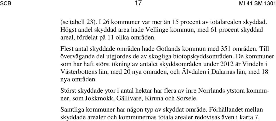 Till övervägande del utgjordes de av skogliga biotopskyddsområden.