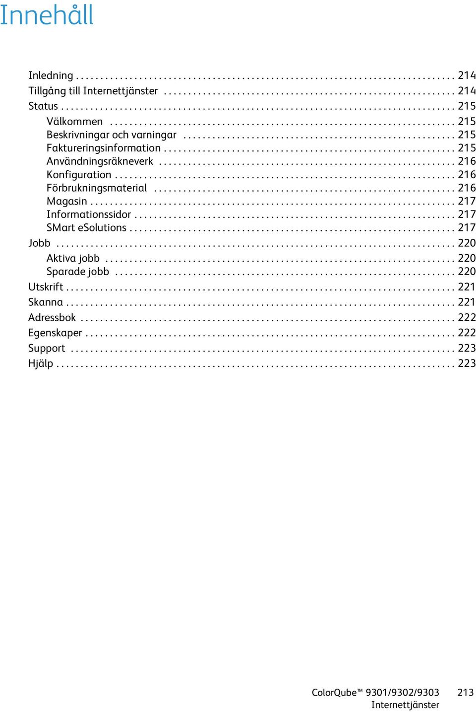 ....................................................... 215 Faktureringsinformation............................................................ 215 Användningsräkneverk............................................................. 216 Konfiguration.