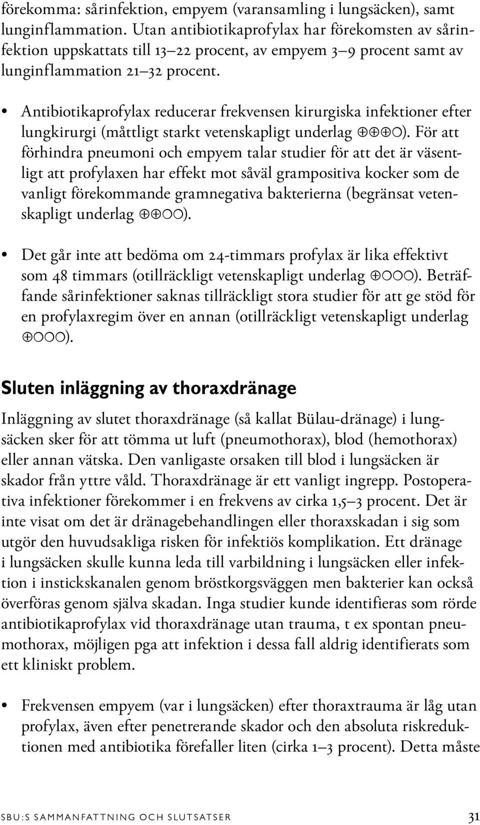 Antibiotikaprofylax reducerar frekvensen kirurgiska infektioner efter lungkirurgi (måttligt starkt vetenskapligt underlag ).