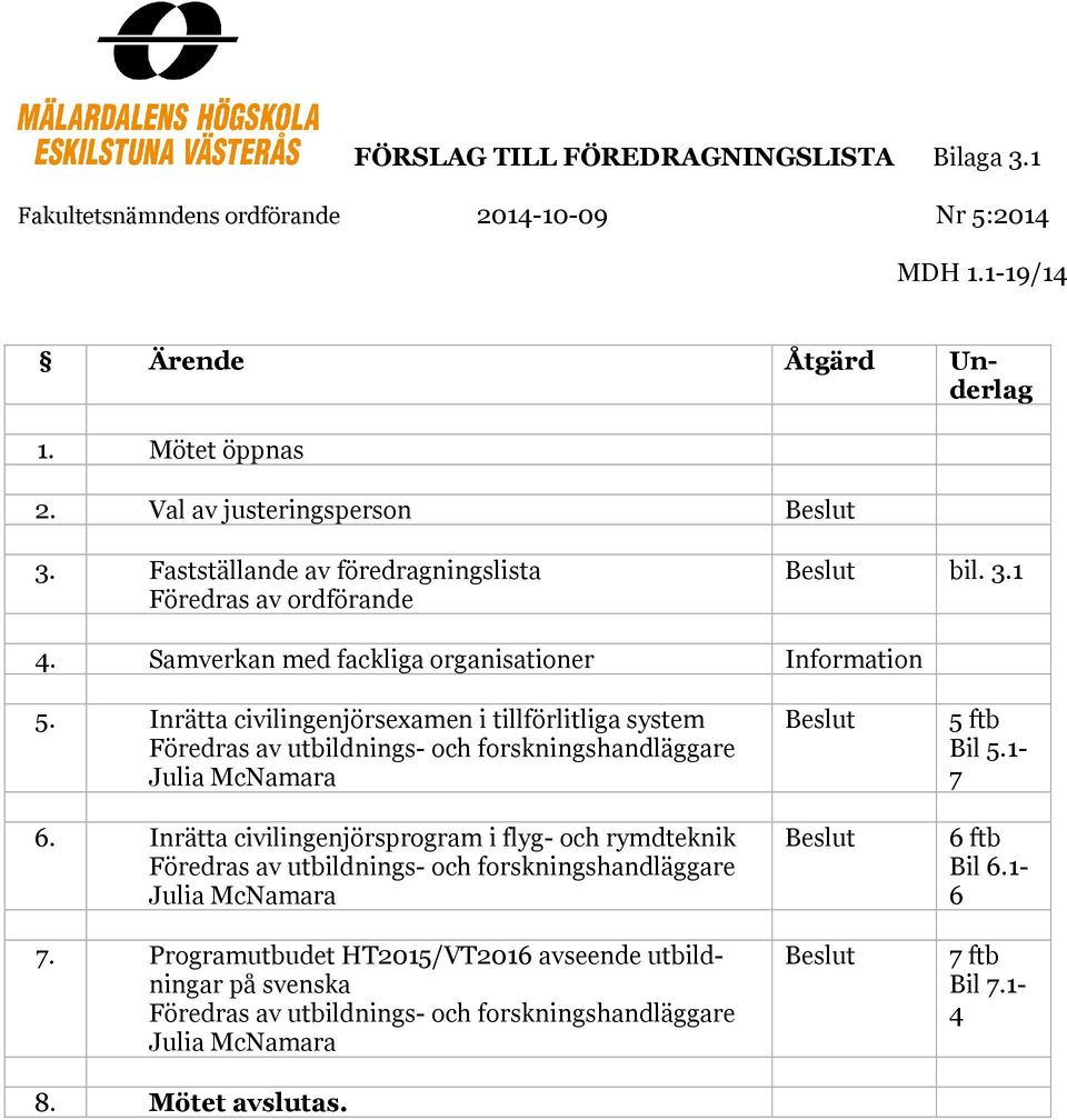 Inrätta civilingenjörsexamen i tillförlitliga system Föredras av utbildnings- och forskningshandläggare Julia McNamara 6.