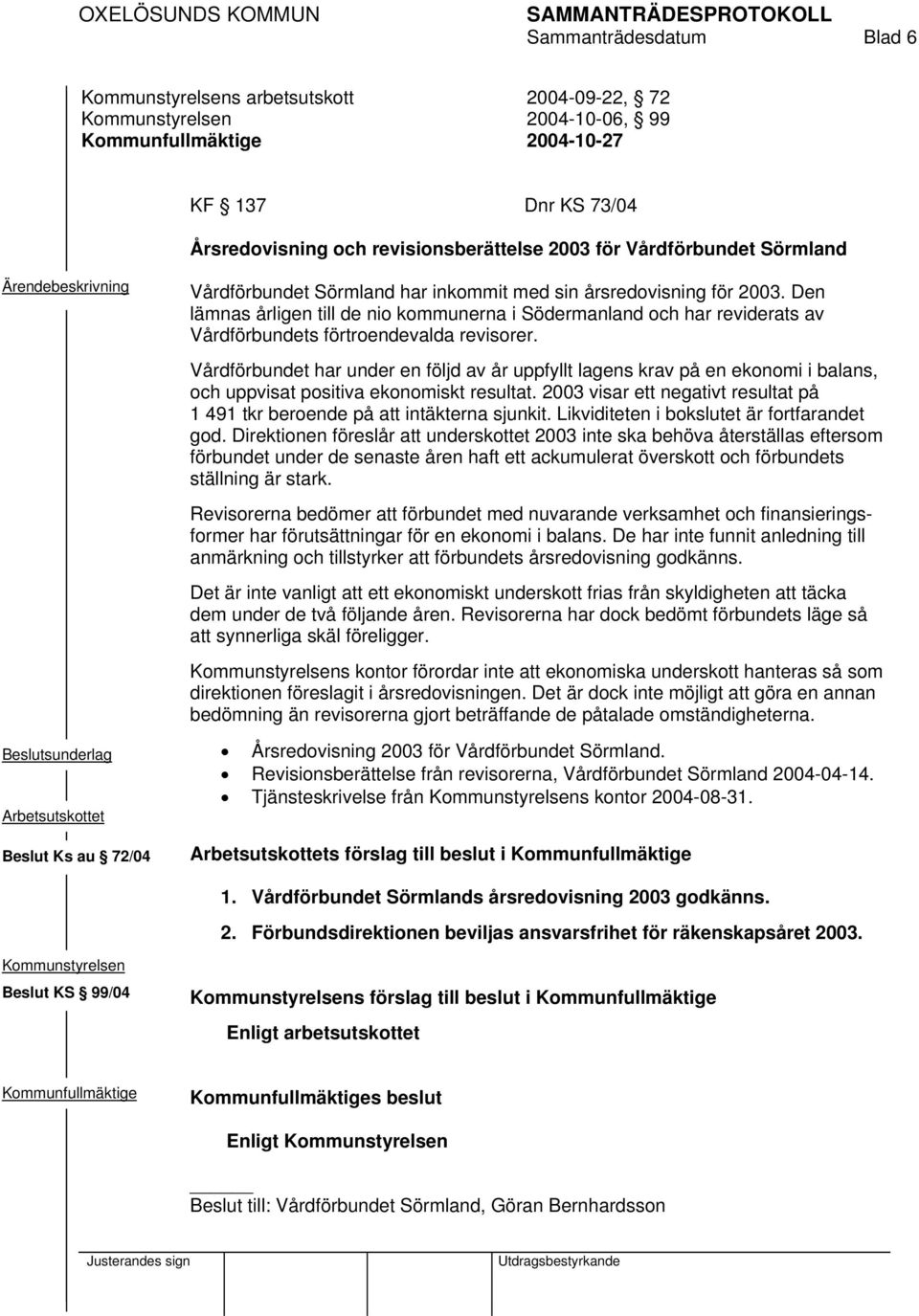 Den lämnas årligen till de nio kommunerna i Södermanland och har reviderats av Vårdförbundets förtroendevalda revisorer.