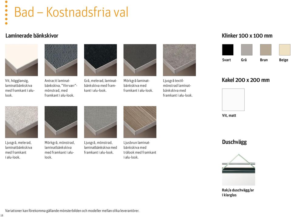 Ljusgrå textilmönstrad laminatbänkskiva med framkant i alu-look. Kakel 200 x 200 mm Vit, matt Ljusgrå, melerad, laminatbänkskiva med framkant i alu-look.