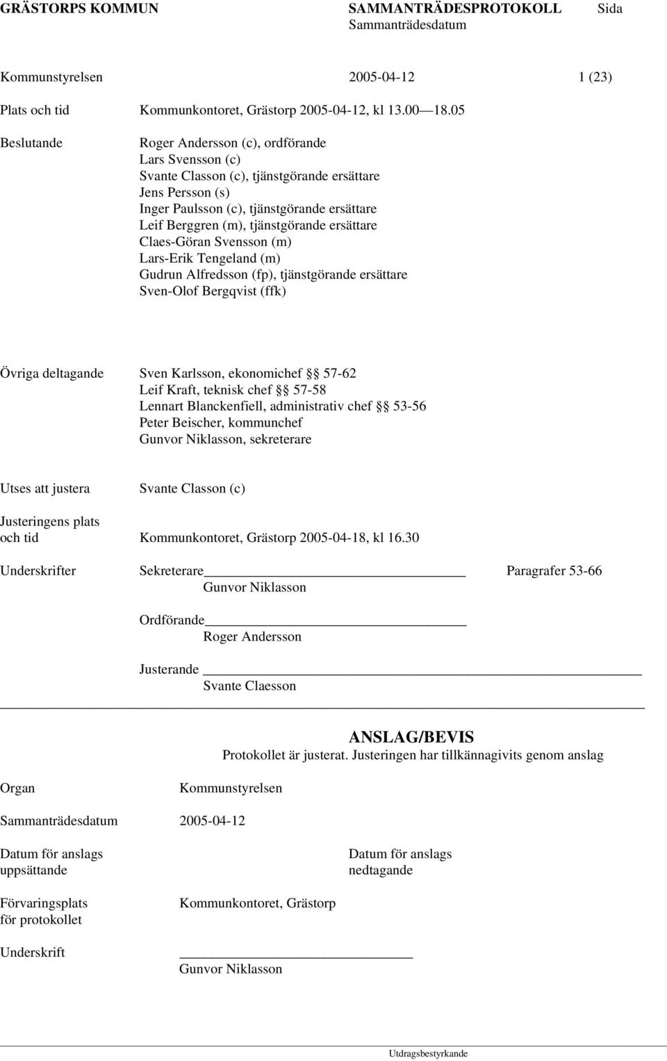 tjänstgörande ersättare Claes-Göran Svensson (m) Lars-Erik Tengeland (m) Gudrun Alfredsson (fp), tjänstgörande ersättare Sven-Olof Bergqvist (ffk) Övriga deltagande Sven Karlsson, ekonomichef 57-62