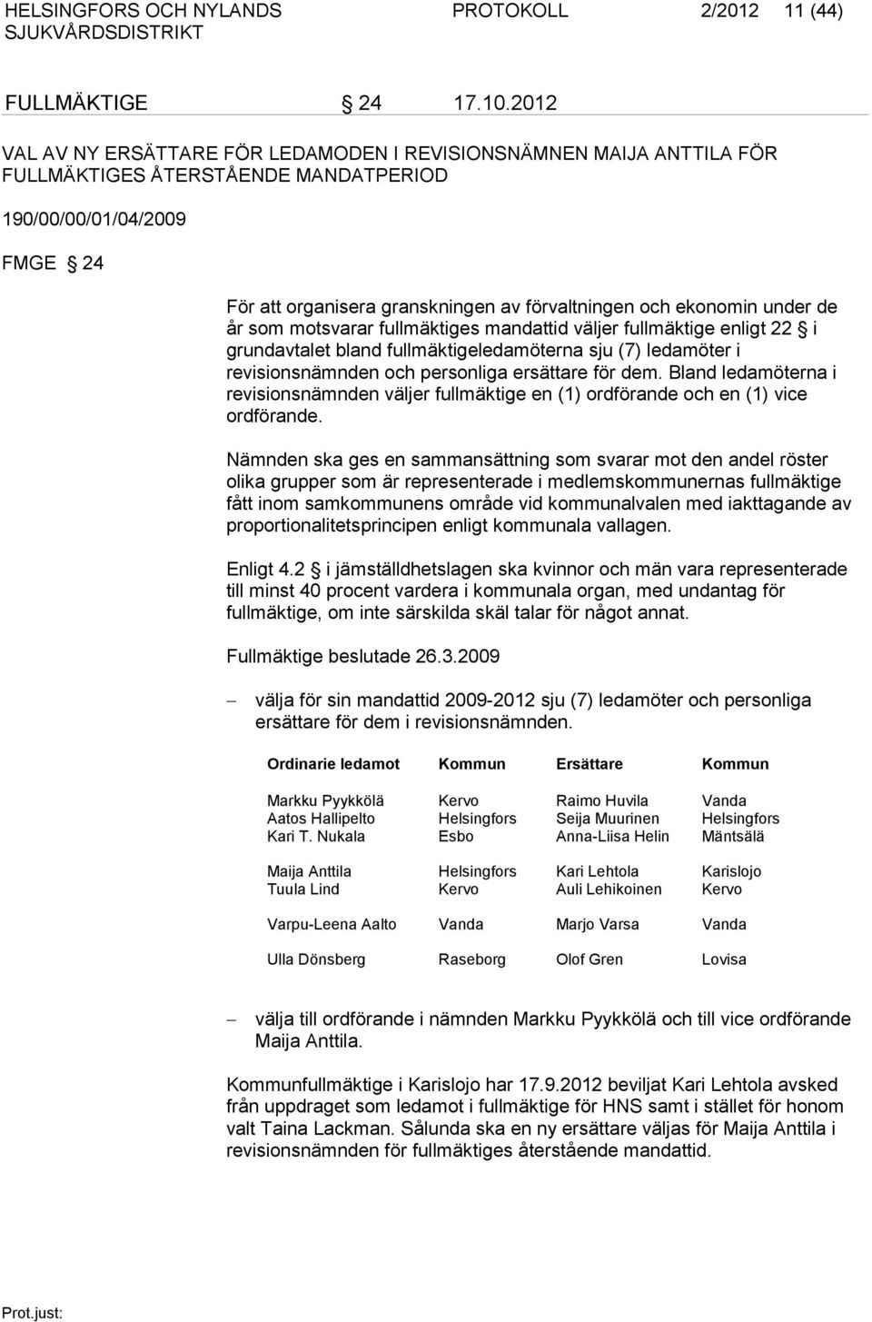 ekonomin under de år som motsvarar fullmäktiges mandattid väljer fullmäktige enligt 22 i grundavtalet bland fullmäktigeledamöterna sju (7) ledamöter i revisionsnämnden och personliga ersättare för