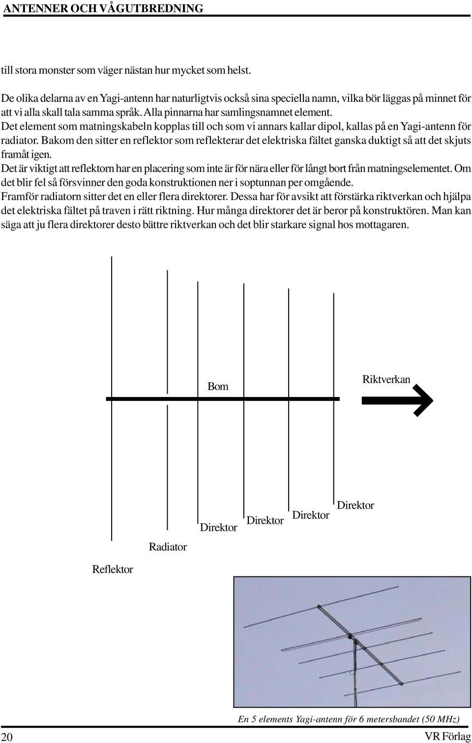 Det element som matningskabeln kopplas till och som vi annars kallar dipol, kallas på en Yagi-antenn för radiator.