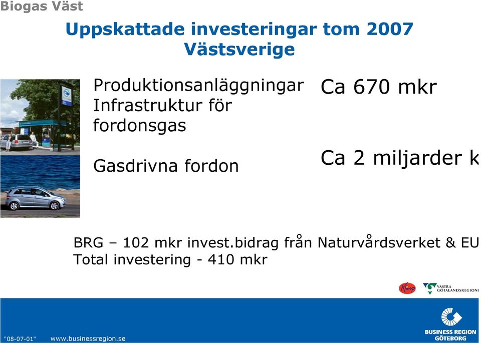 Gasdrivna fordon Ca 670 mkr Ca 2 miljarder k BRG 102 mkr