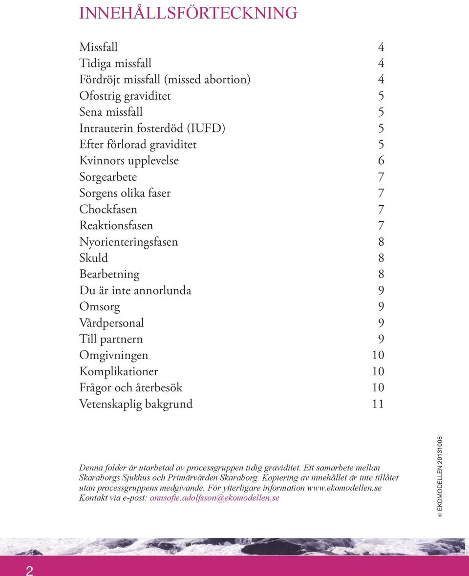 Omgivningen 10 Komplikationer 10 Frågor och återbesök 10 Vetenskaplig bakgrund 11 Denna folder är utarbetad av processgruppen tidig graviditet.