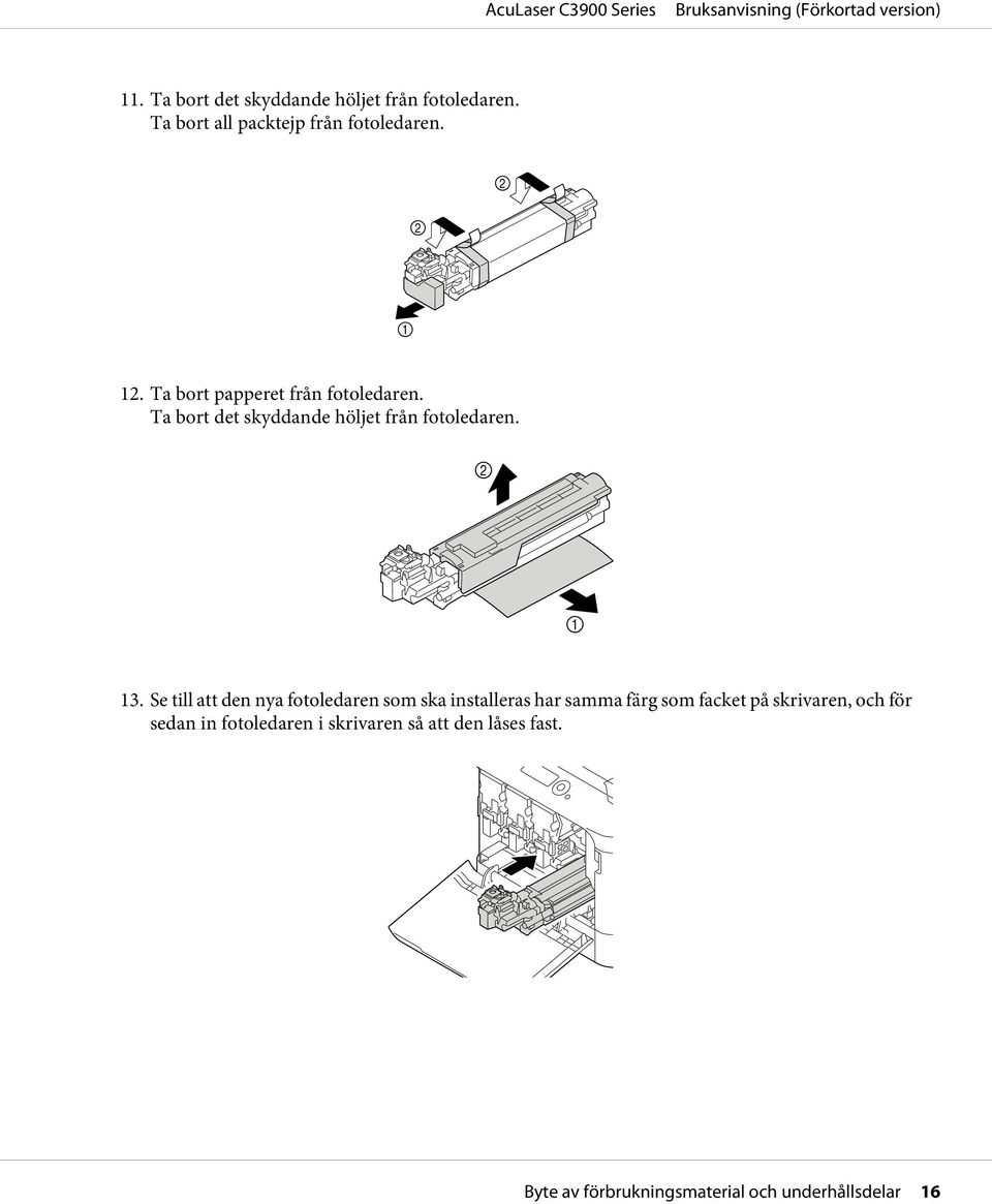 Se till att den nya fotoledaren som ska installeras har samma färg som facket på skrivaren, och