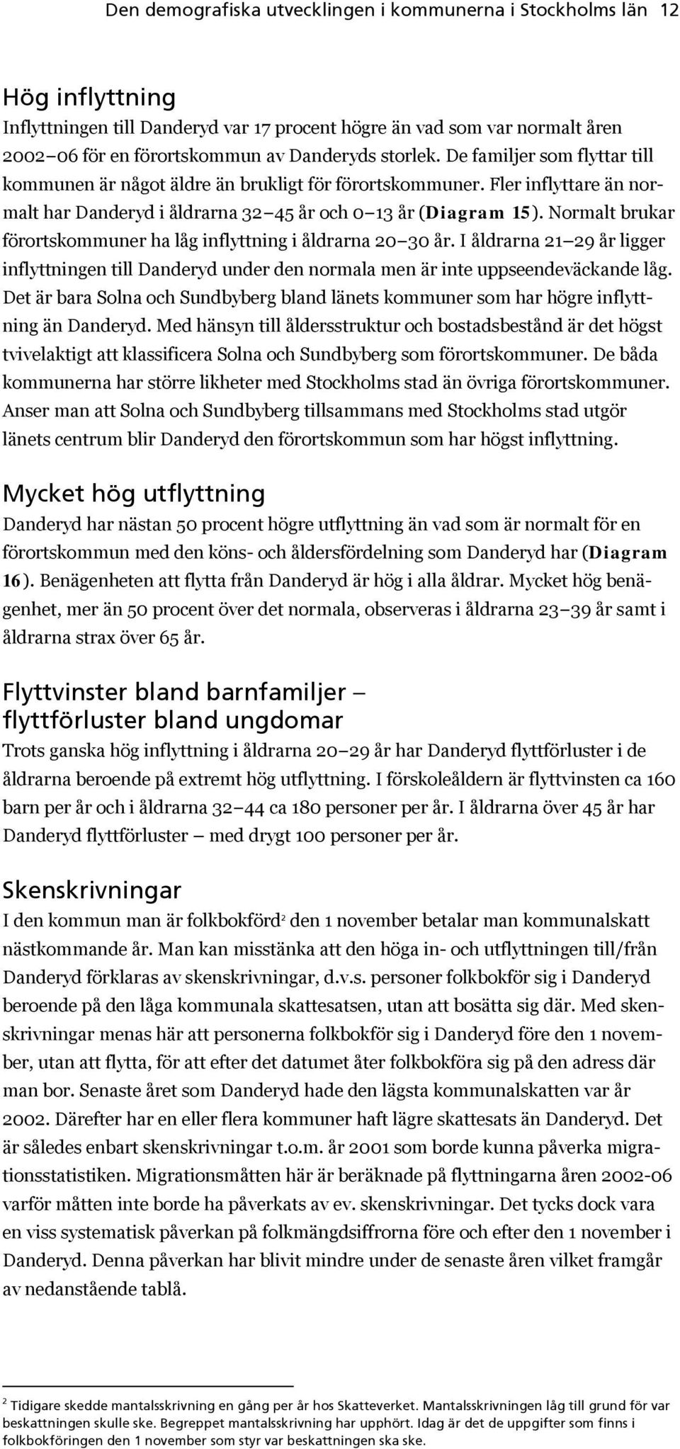 Normalt brukar förortskommuner ha låg inflyttning i åldrarna 20 30 år. I åldrarna 21 29 år ligger inflyttningen till Danderyd under den normala men är inte uppseendeväckande låg.