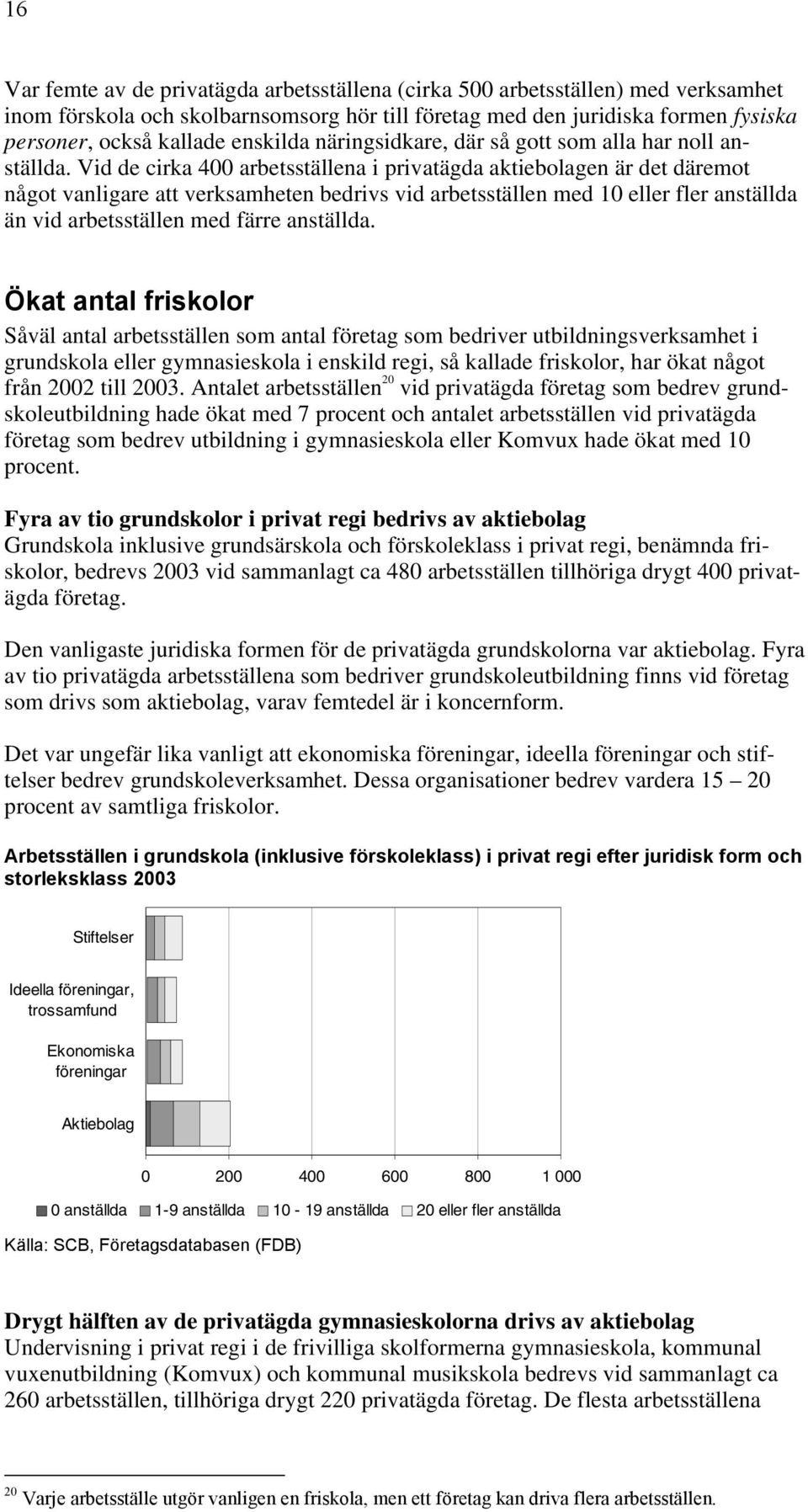 Vid de cirka 400 arbetsställena i privatägda aktiebolagen är det däremot något vanligare att verksamheten bedrivs vid arbetsställen med 10 eller fler anställda än vid arbetsställen med färre