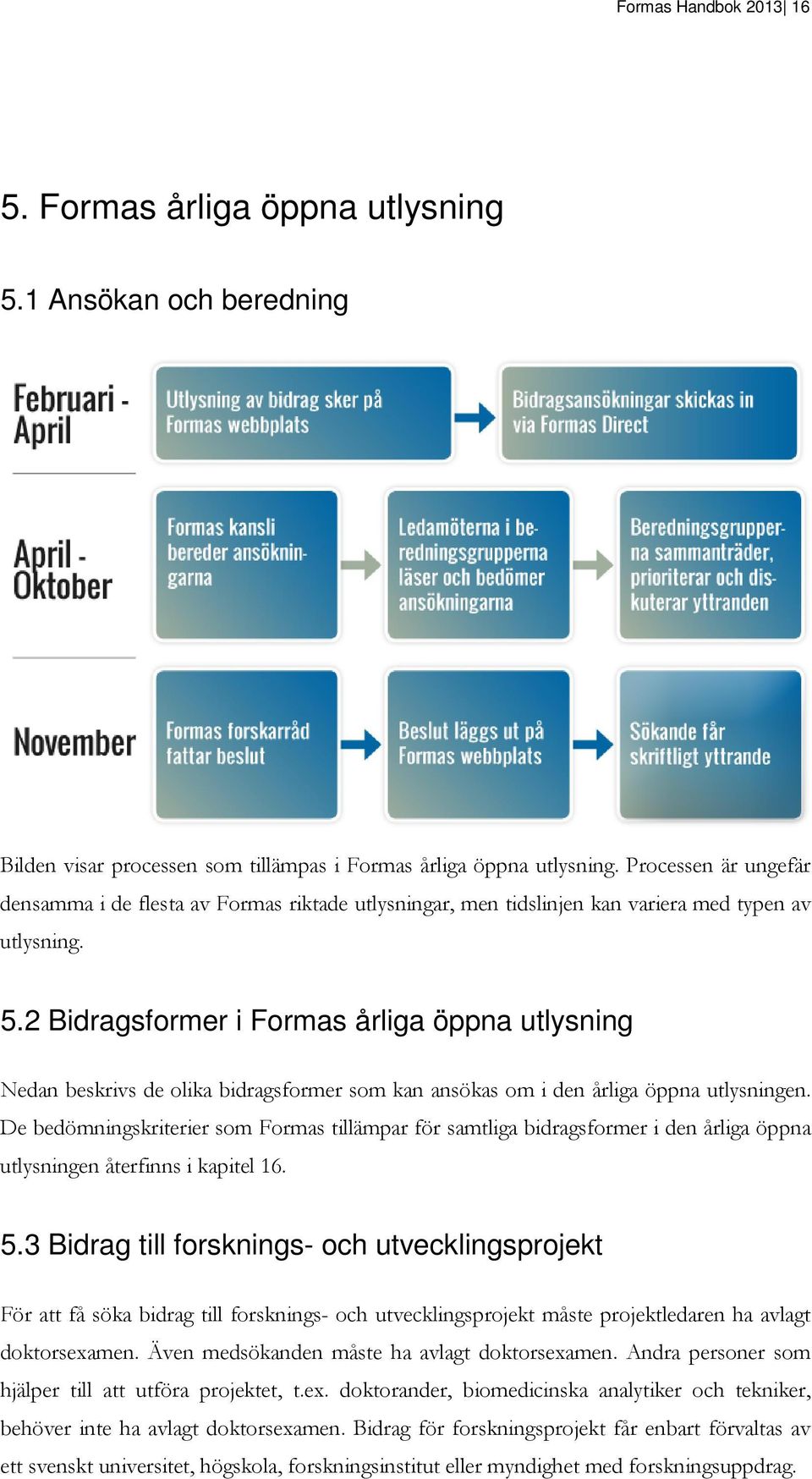 2 Bidragsformer i Formas årliga öppna utlysning Nedan beskrivs de olika bidragsformer som kan ansökas om i den årliga öppna utlysningen.