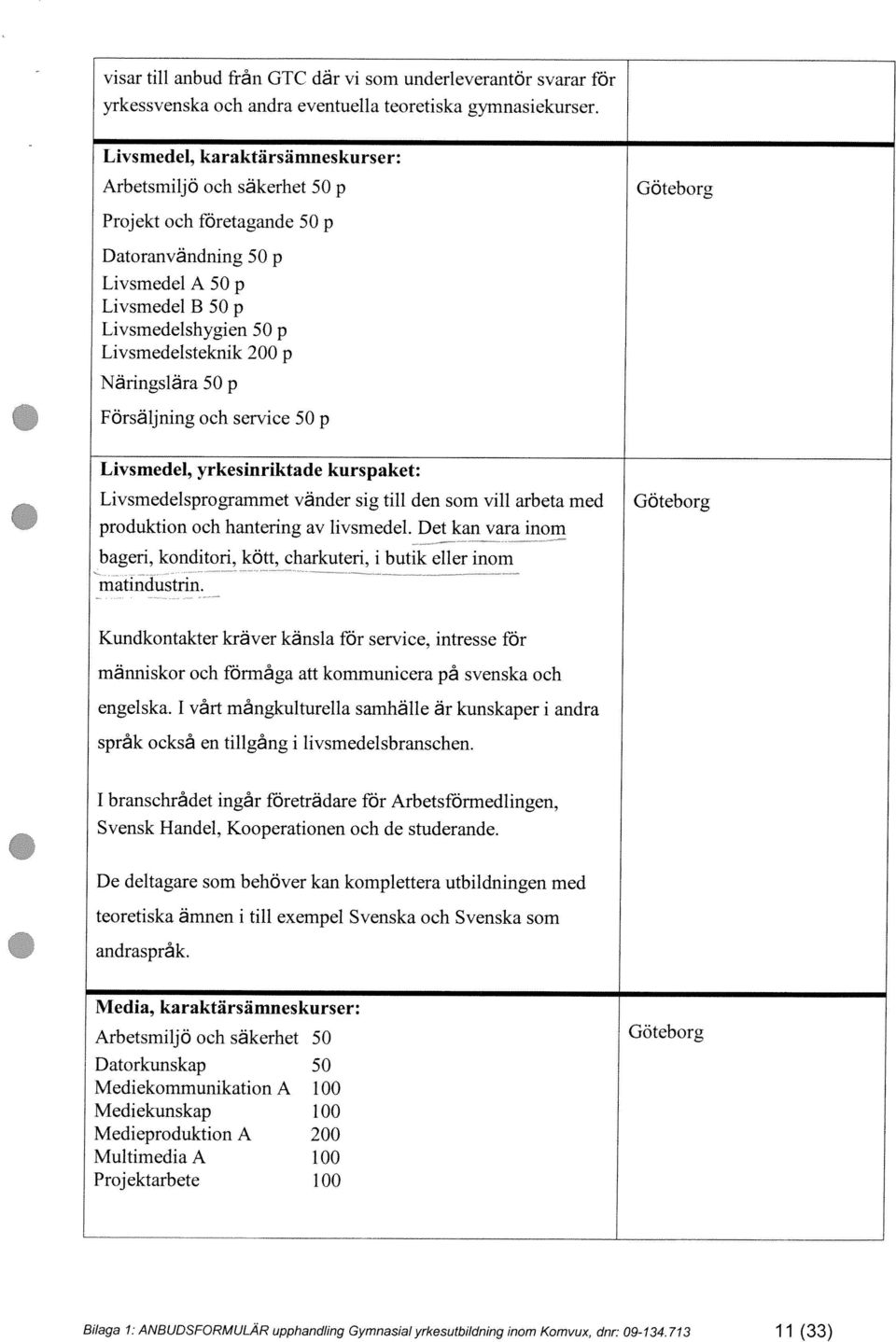 Näringslära 50 p Försäljning och service 50 p Livsmedel, yrkesinriktade kurspaket: Livsmedelsprogrammet vänder sig till den som vill arbeta med produktion och hantering av livsmedel.