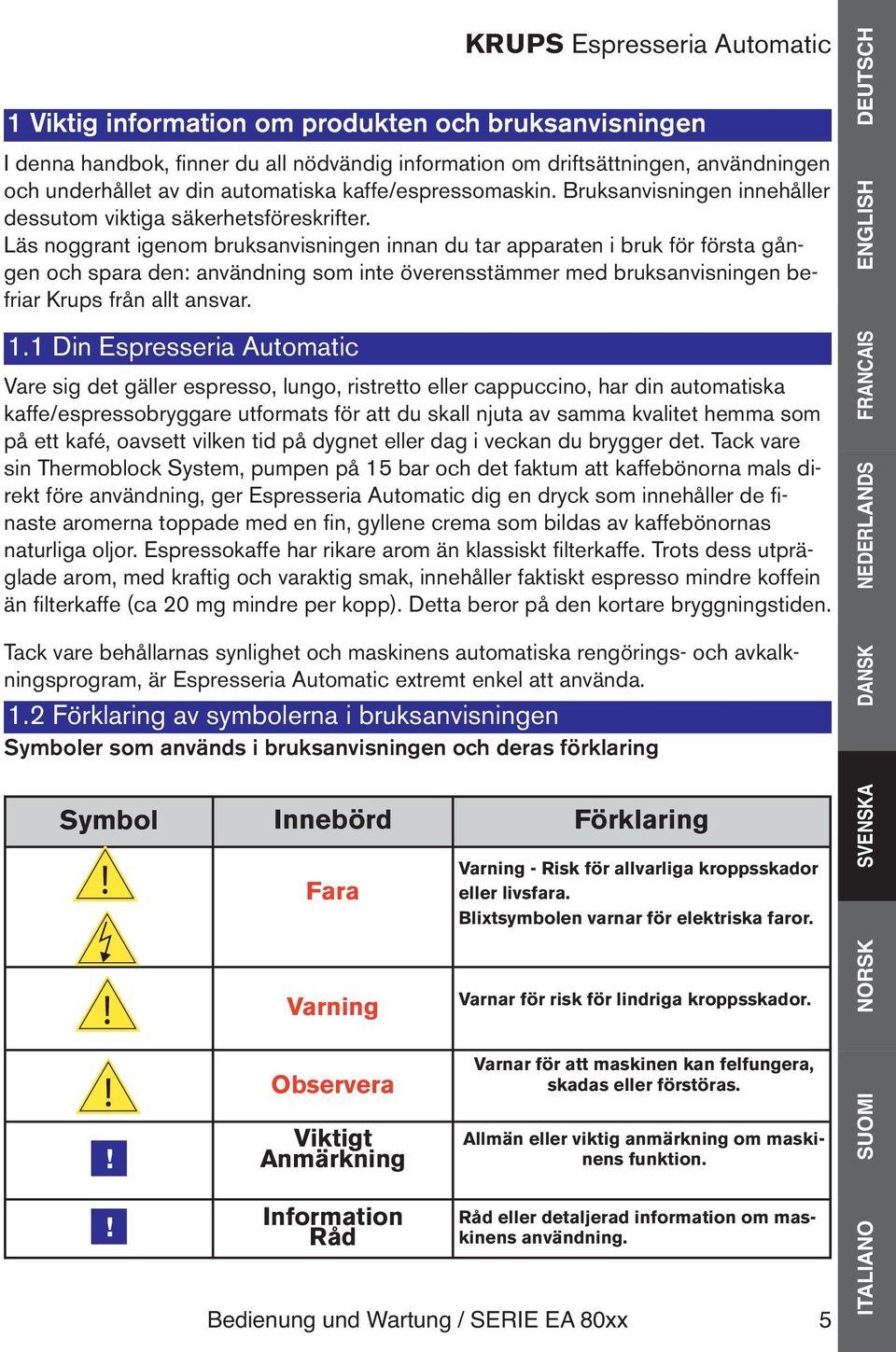 Läs noggrant igenom bruksanvisningen innan du tar apparaten i bruk för första gången och spara den: användning som inte överensstämmer med bruksanvisningen befriar Krups från allt ansvar. 1.