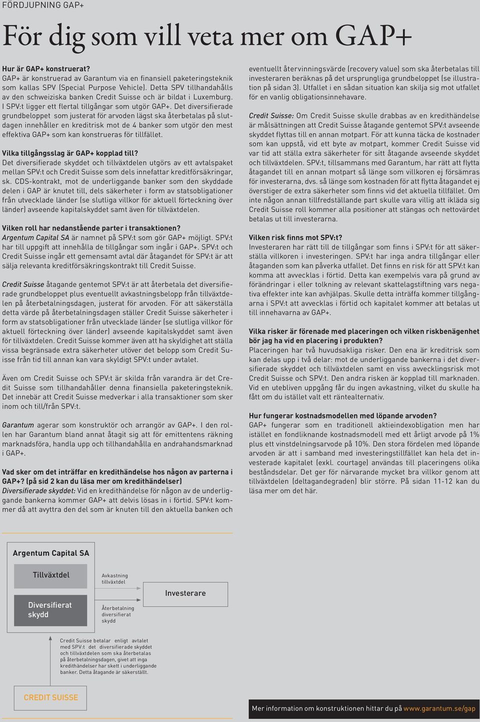 Detta SPV tillhandahålls av den schweiziska banken Credit Suisse och är bildat i Luxemburg. I SPV:t ligger ett flertal tillgångar som utgör GAP+.