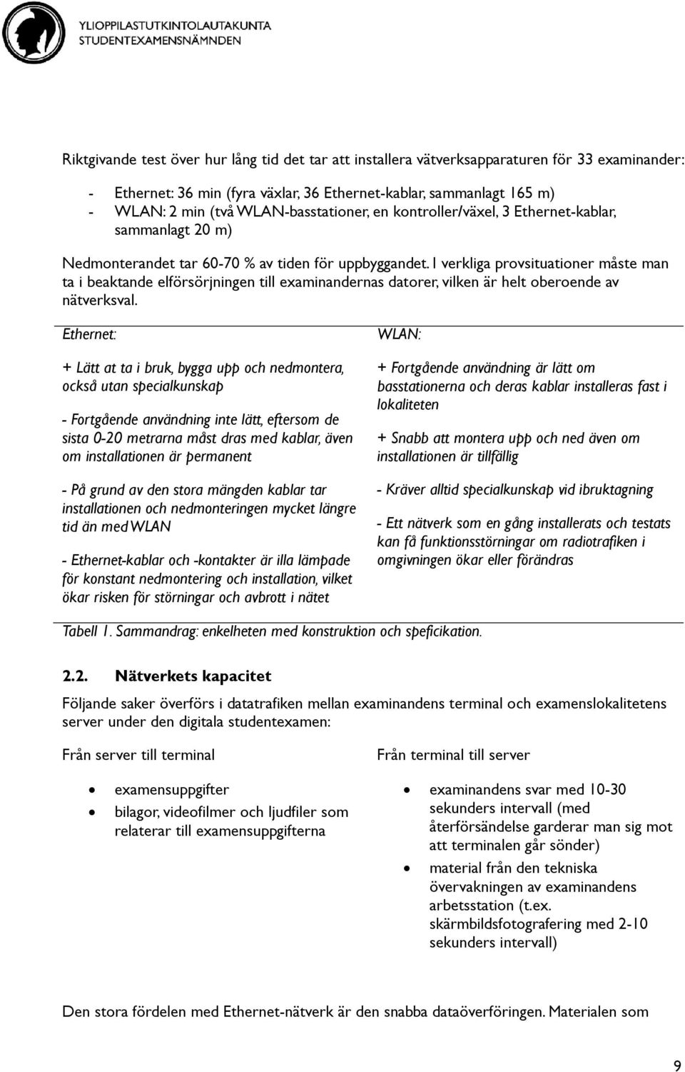 I verkliga provsituationer måste man ta i beaktande elförsörjningen till examinandernas datorer, vilken är helt oberoende av nätverksval.