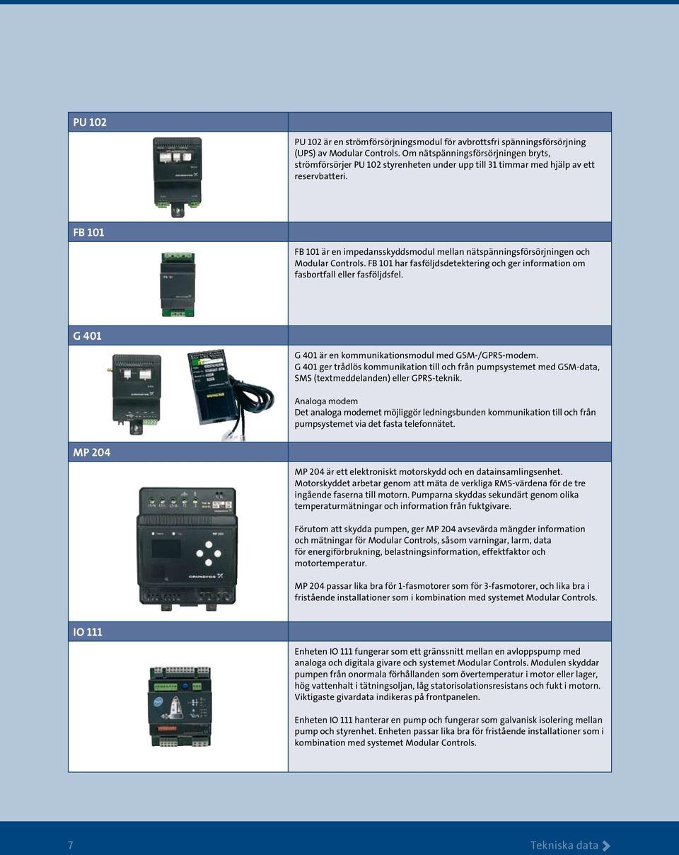 FB 101 FB 101 är en impedansskyddsmodul mellan nätspänningsförsörjningen och Modular Controls. FB 101 har fasföljdsdetektering och ger information om fasbortfall eller fasföljdsfel.